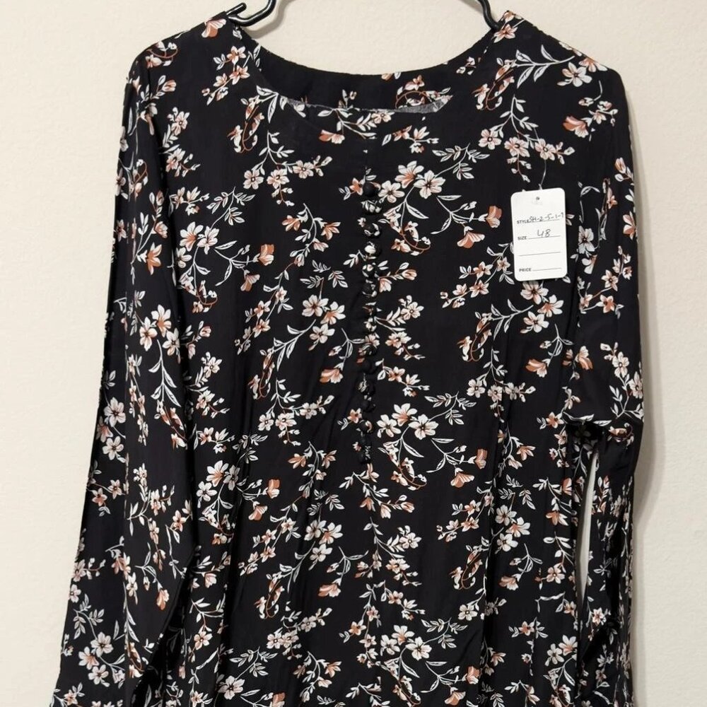 Women's Shalwar Kameez And Pant Cord Set Black White Floral Print Size XL 48